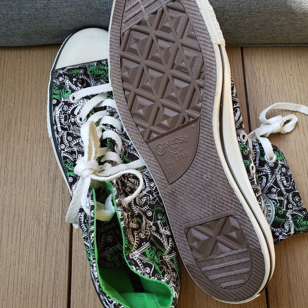 BNWoT CTAS Converse black/kelly green converse allover pattern (11M - 13W) KICKS - Picture 5 of 8